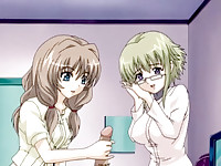Two kinky chicks ride guy in hentai vid