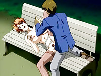Young stud drills fem on the park bench