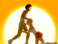 Animated guy diddles babe in the garden