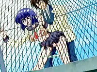 The frisky guy from this hentai doesnâ€™t have much time for his kinky games but he still decides to bend the pretty schooly over on the roof of the building and roughly own her nub from behind.